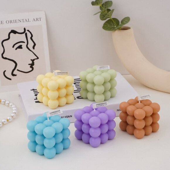✨ Aesthetic Bubble Cube Candle 🕯️ Soy Wax Scented Home Decor Gift - Picture 2 of 14